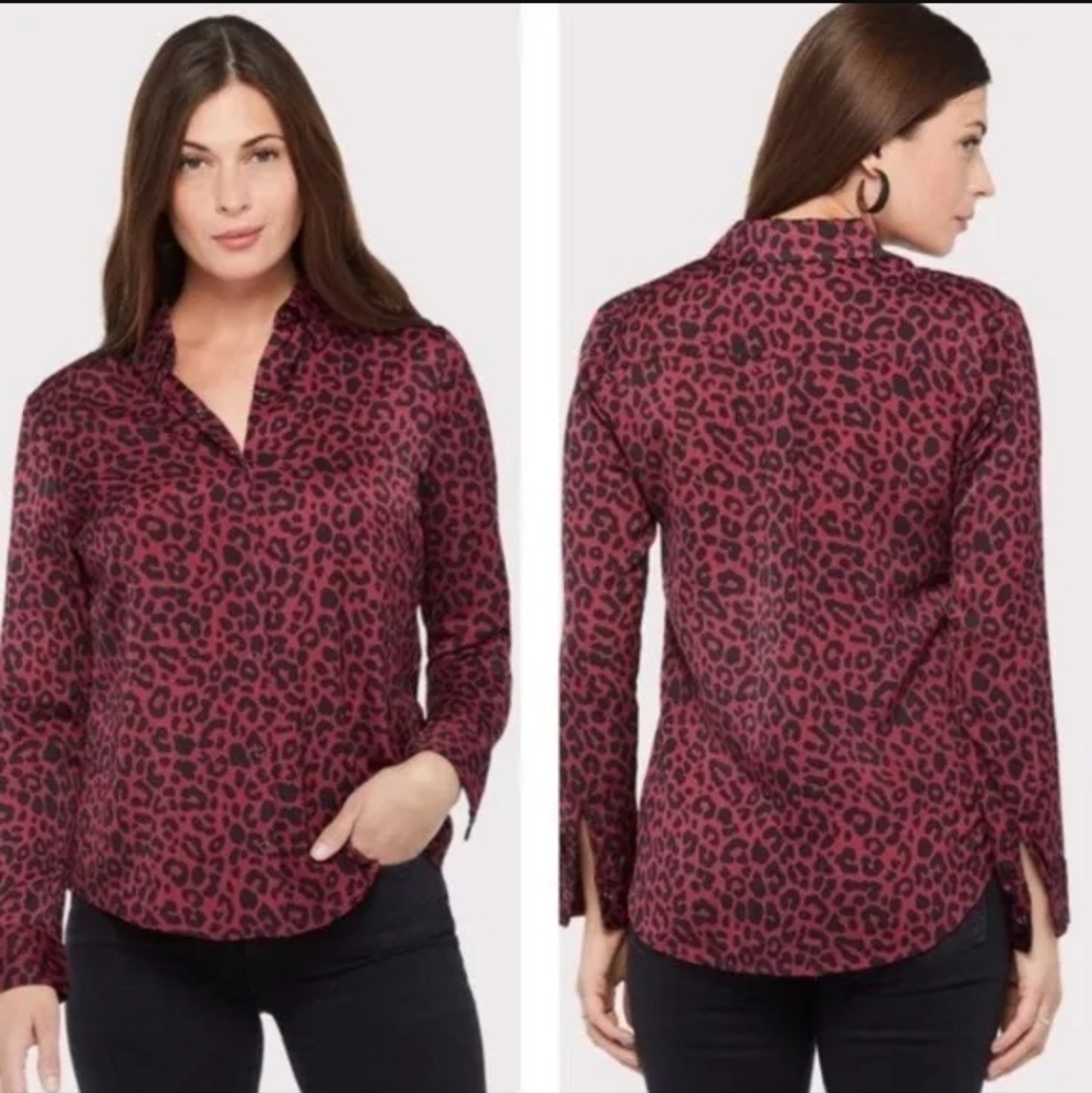 David Lerner X Evereve Portman Leopard Print Blouse Size Small
